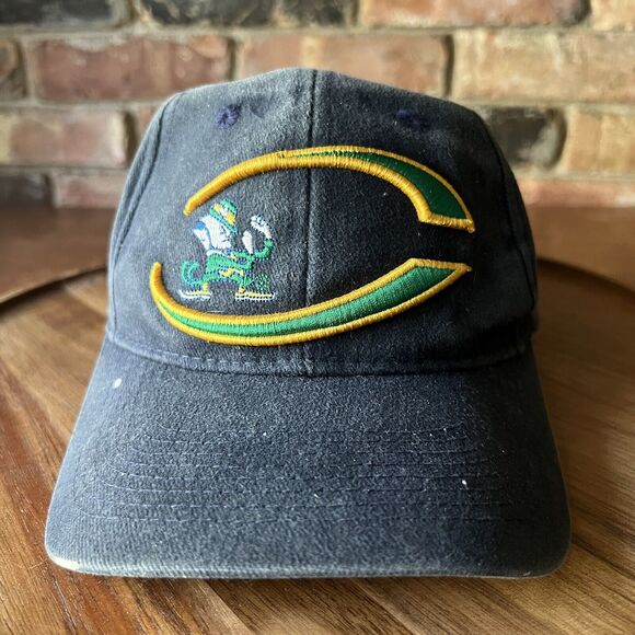 VINTAGE Thrashed Notre Dame Fighting Irish Hat Cap Strap Back Adult Blue - Picture 6 of 16